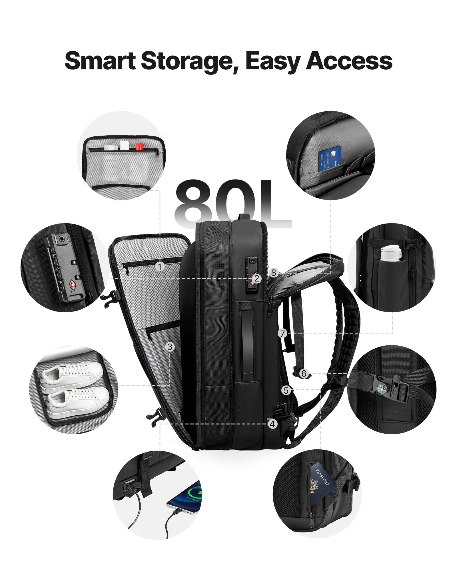 Smart Storage, Easy Access  
80L  
1 2 3 4 5 6 7 8  
PASSPORT