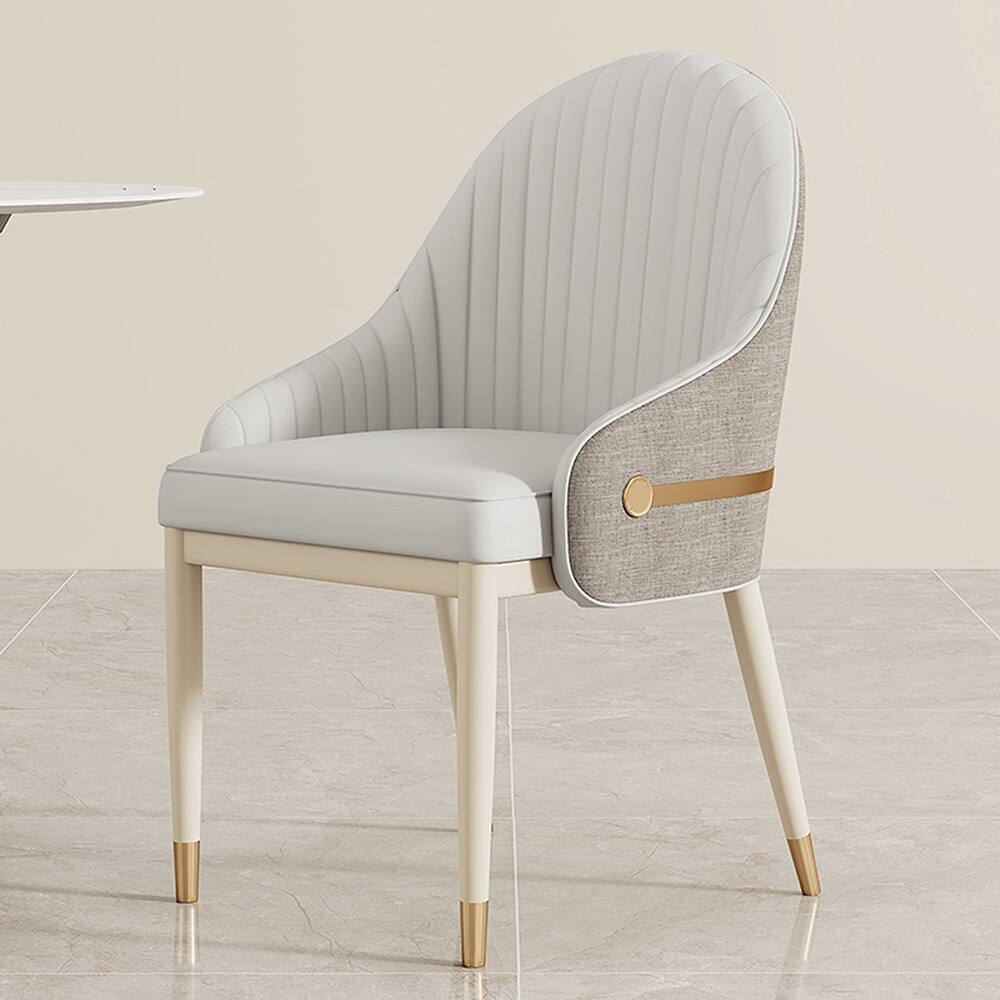 Back. POVISON - Modern Upholstered Dining Chairs Set of 2, Faux Leather & Linen Side Chairs, Light Gray & Gray - Beige & Gray.