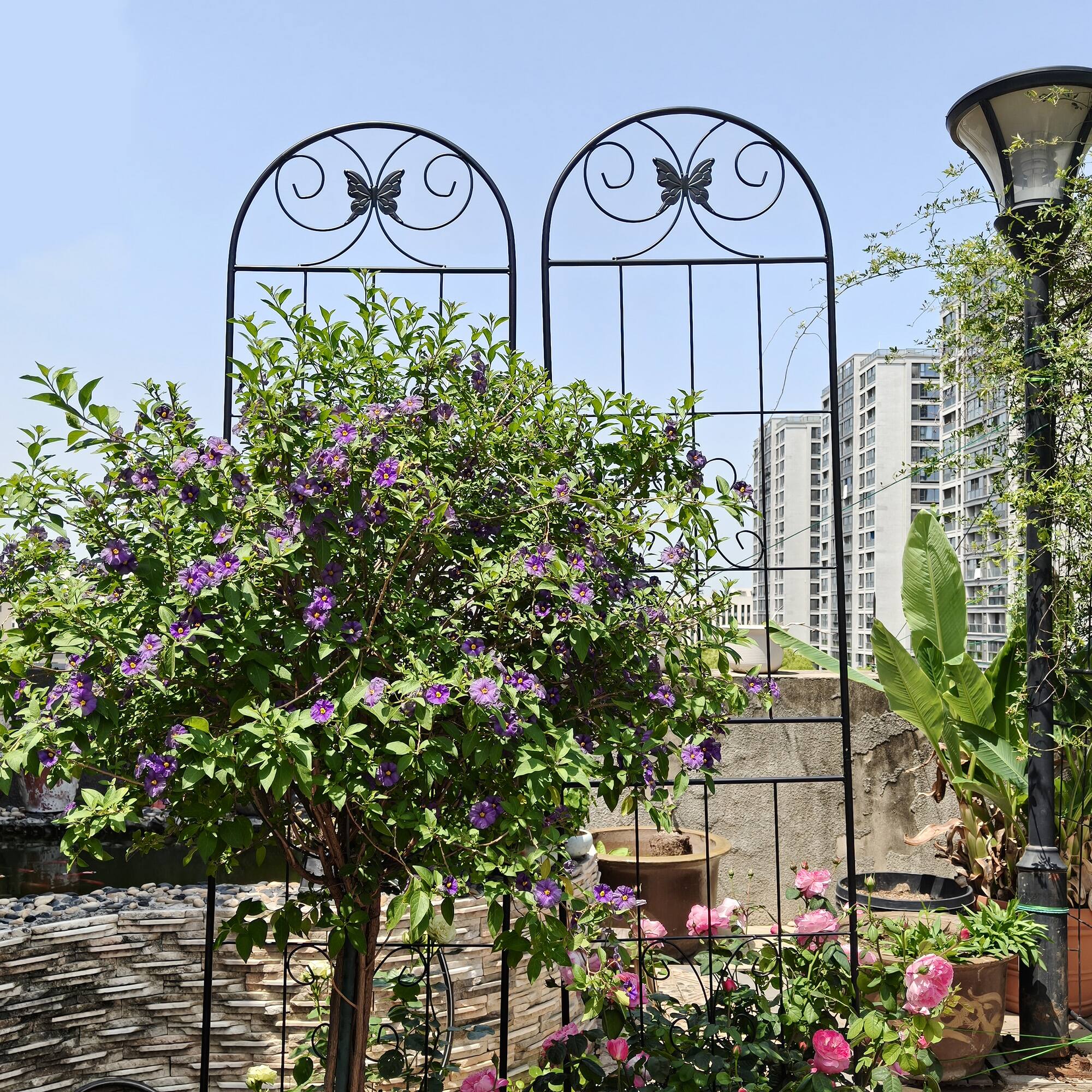 Alt View 4. Loheer - Rustproof Metal Garden Trellis 2 Pack 7.2 ft x 1.6 ft for Climbing Plants - Black.