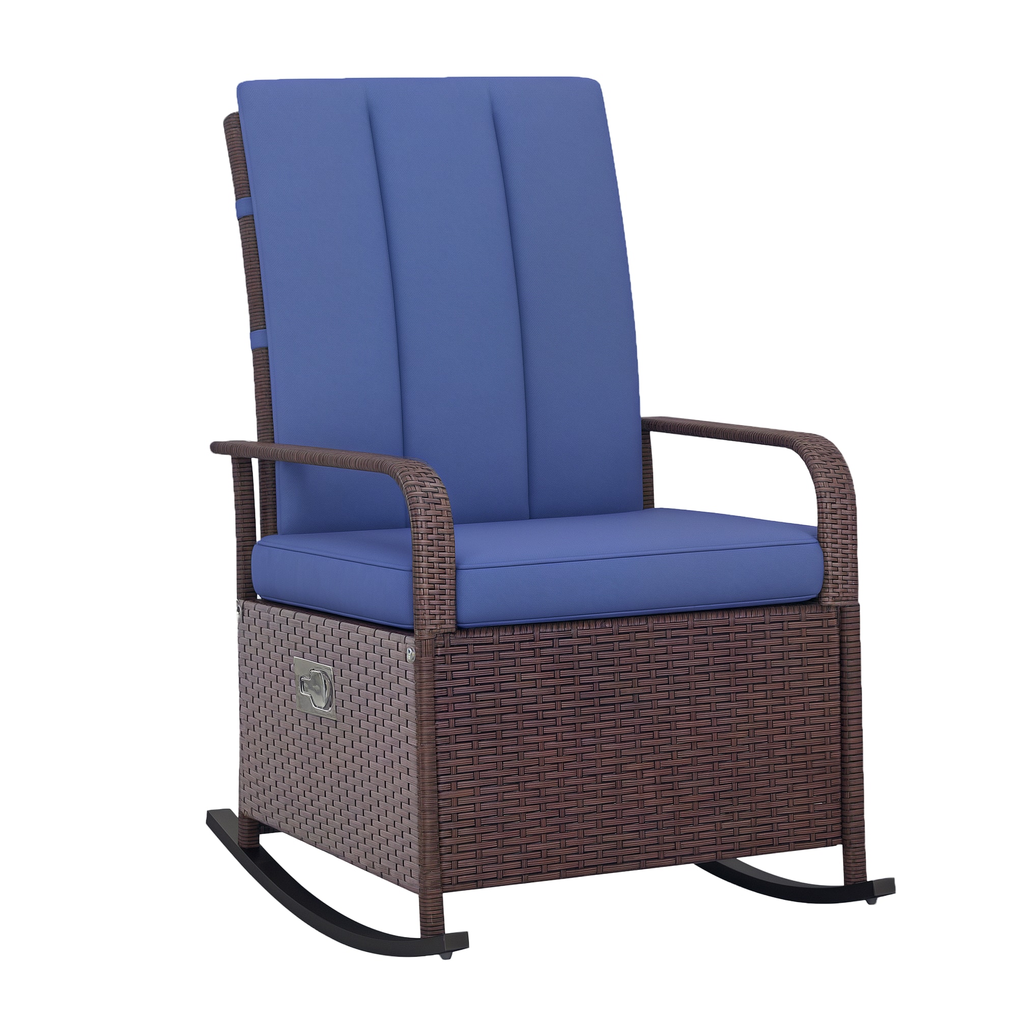 Outsunny - Wicker Outdoor Rocking Chair, Patio Recliner with Adjustment Backrest, PE Rattan Lounge Chair - Mixed Brown/Dark Blue