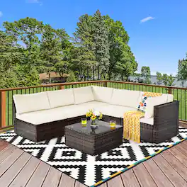 Gymax - 6PCS Rattan Outdoor Sectional Sofa Set Patio Furniture Set w/ Cushions - White
