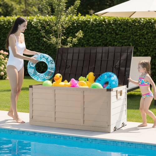 Alt View 8. Winado - Storage Deck Box 75 GAL Portable Folding Fast Installation for In/Outdoor with Wheels - Brown.