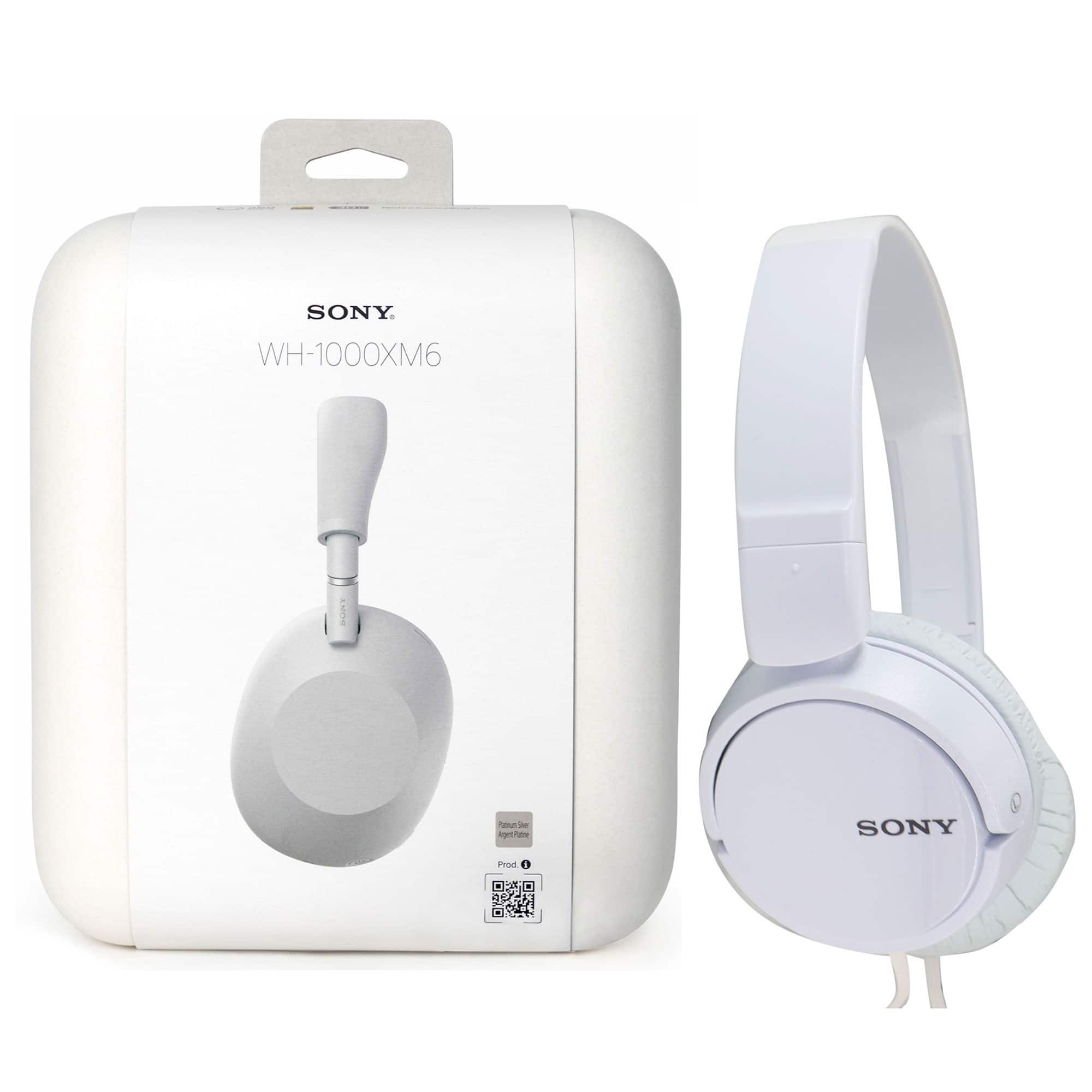 Sony - WH-1000XM6 Audífonos Inalámbricos con Cancelación de Ruido, MDR-ZX110 Audífonos de Diadema Alámbricos (Blanco) - Plata
