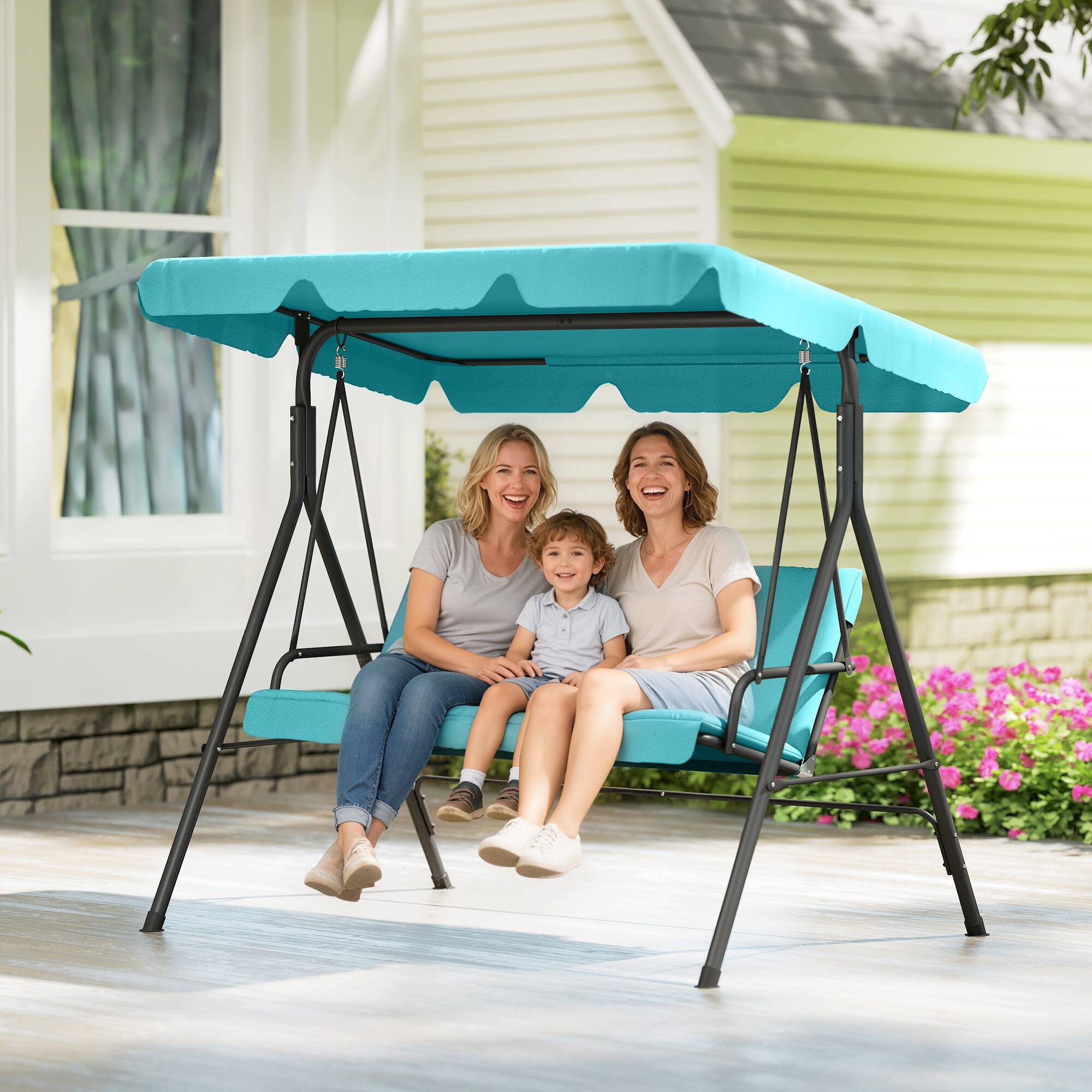 Alt View 8. Outsunny - Outsunny 3-Seat Outdoor Patio Swing Chair with Removable Cushion, Steel Frame Stand and Adjustable Tilt Canopy - Green.