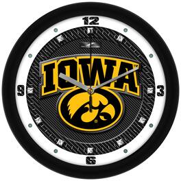 MpDirect - Iowa Hawkeyes 11.5'' Suntime Premium Glass Face Carbon Fiber Wall Clock - Multicolor