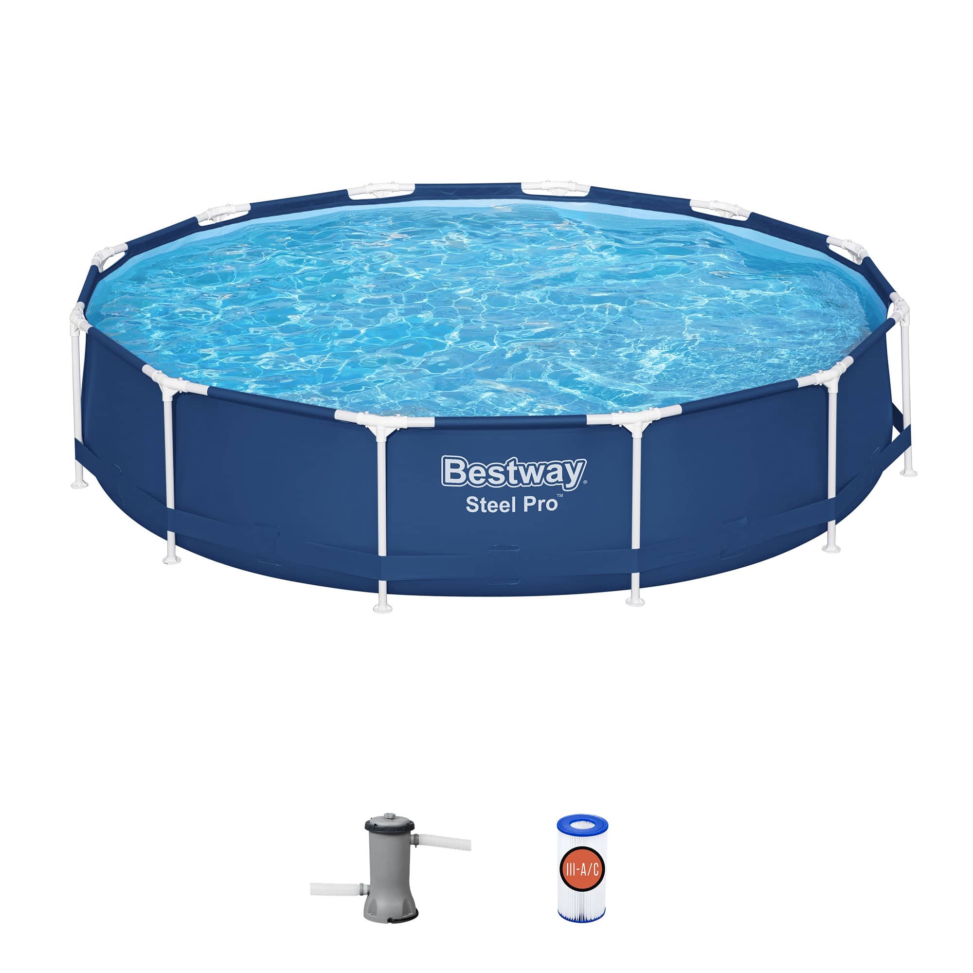 Bestway - Steel Pro 12' x 30" Round Above Ground Pool Set with DuraPlus Liner - Blue