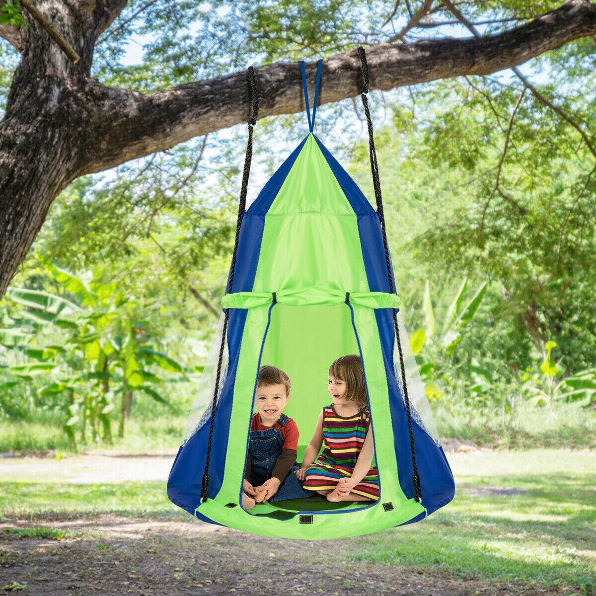 Alt View 1. Costway - Costway 40" Kids Hanging Chair Swing Tent Set Hammock Nest Pod Seat - Green.