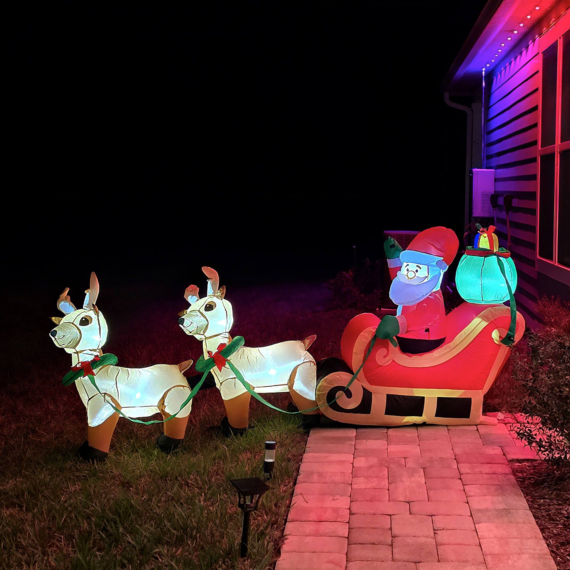Alt View 8. Homcom - 8ft Long Christmas Inflatable Santa Claus with Sleigh and Reindeer, Outdoor Blow-Up Yard Decoration with LED Light - Yellow.