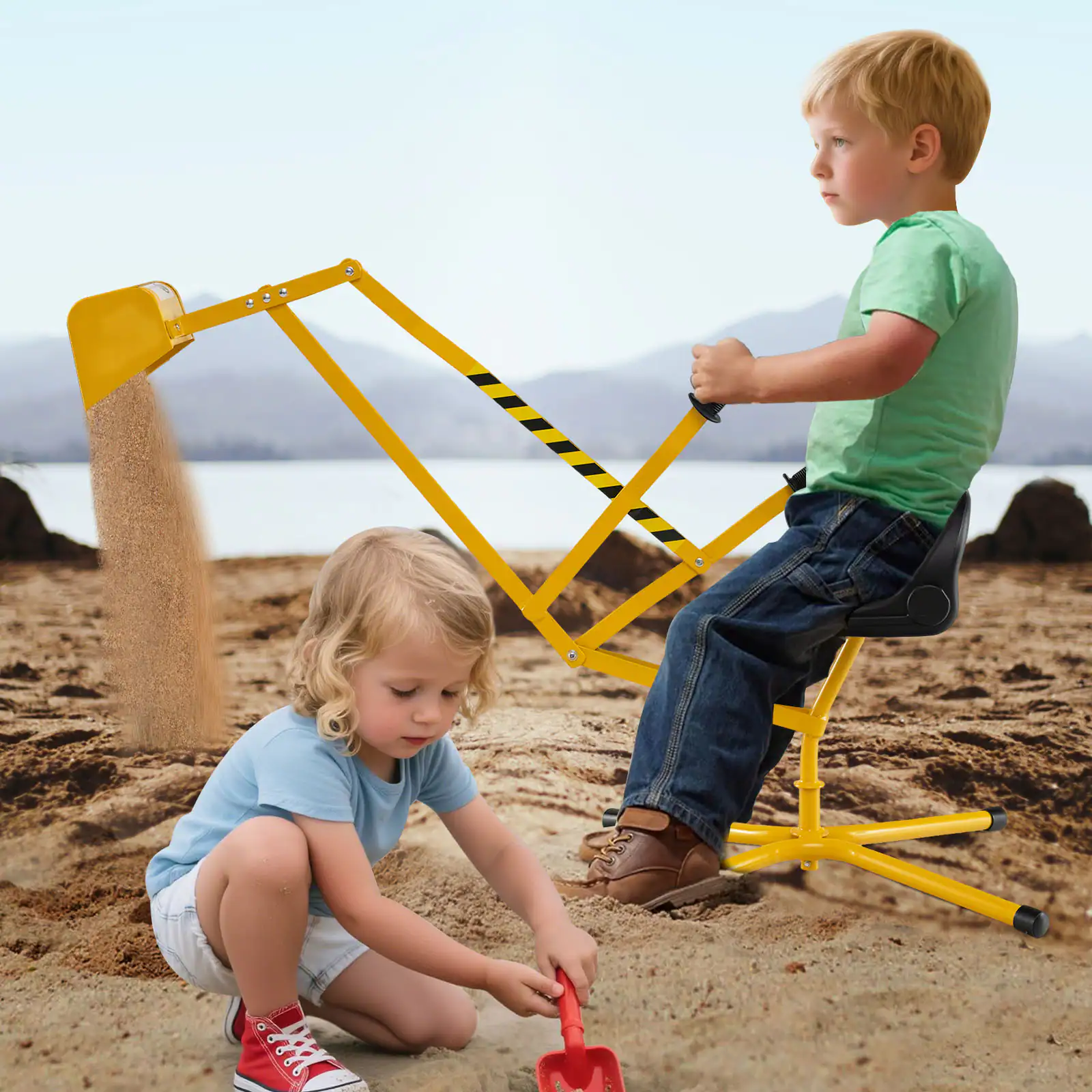 Alt View 1. Gymax - Gymax Kids Ride on Sand Digger w/ 360° Rotatable Seat Flexible Shovel for Dirt Snow - Yellow.