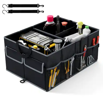 Front. Gymax - Gymax Car Trunk Organizer 13 Gallon Collapsible Cargo Storage Box w/ Removable Divider - Black.
