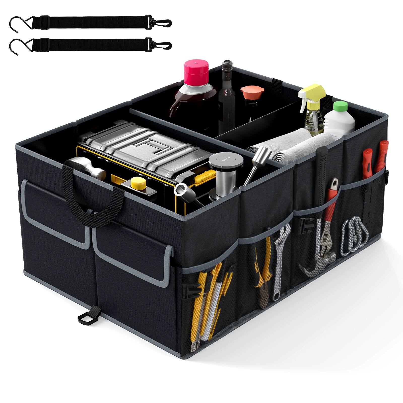 Front. Gymax - Gymax Car Trunk Organizer 13 Gallon Collapsible Cargo Storage Box w/ Removable Divider - Black.