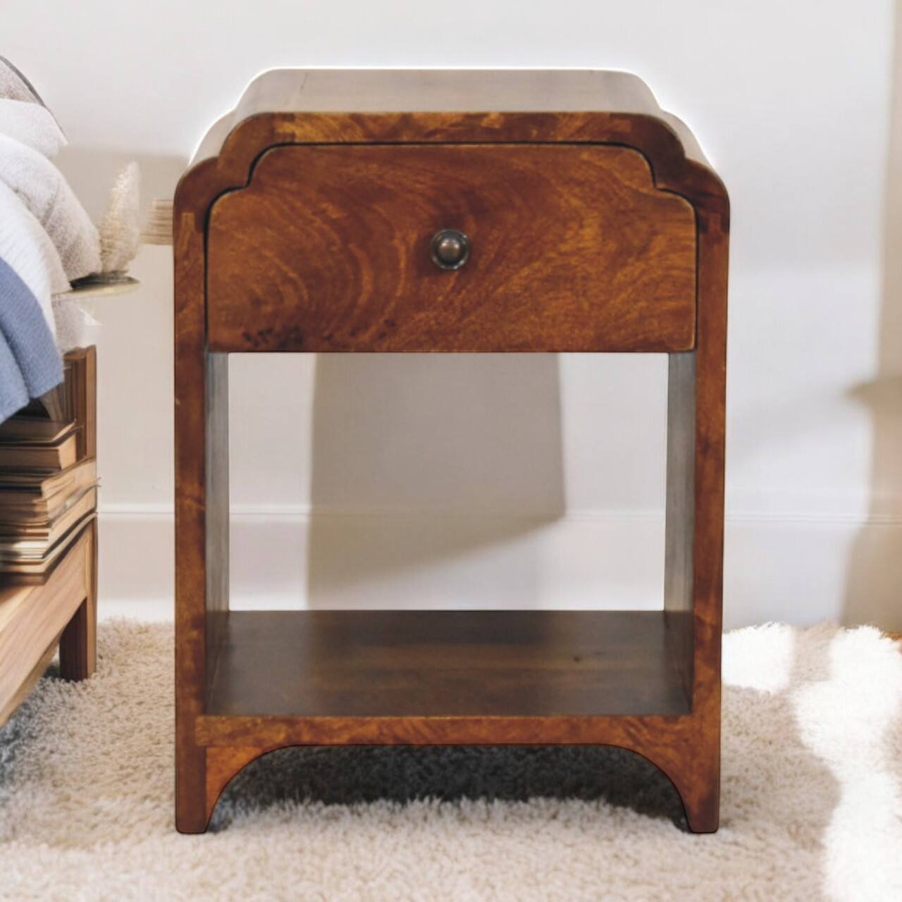Alt View 6. Artisan Furniture - Artisan Furniture Solid Wood Newton Mini Chestnut Nightstand with a Drawer and Open shelf - Chestnut.