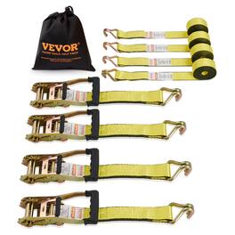 VEVOR - Ratchet Tie Down Straps (4PK), 5000 lb Break Strength, Double J Hook Includes 4 Premium 2" x 15' Rachet Tie Downs - Yellow