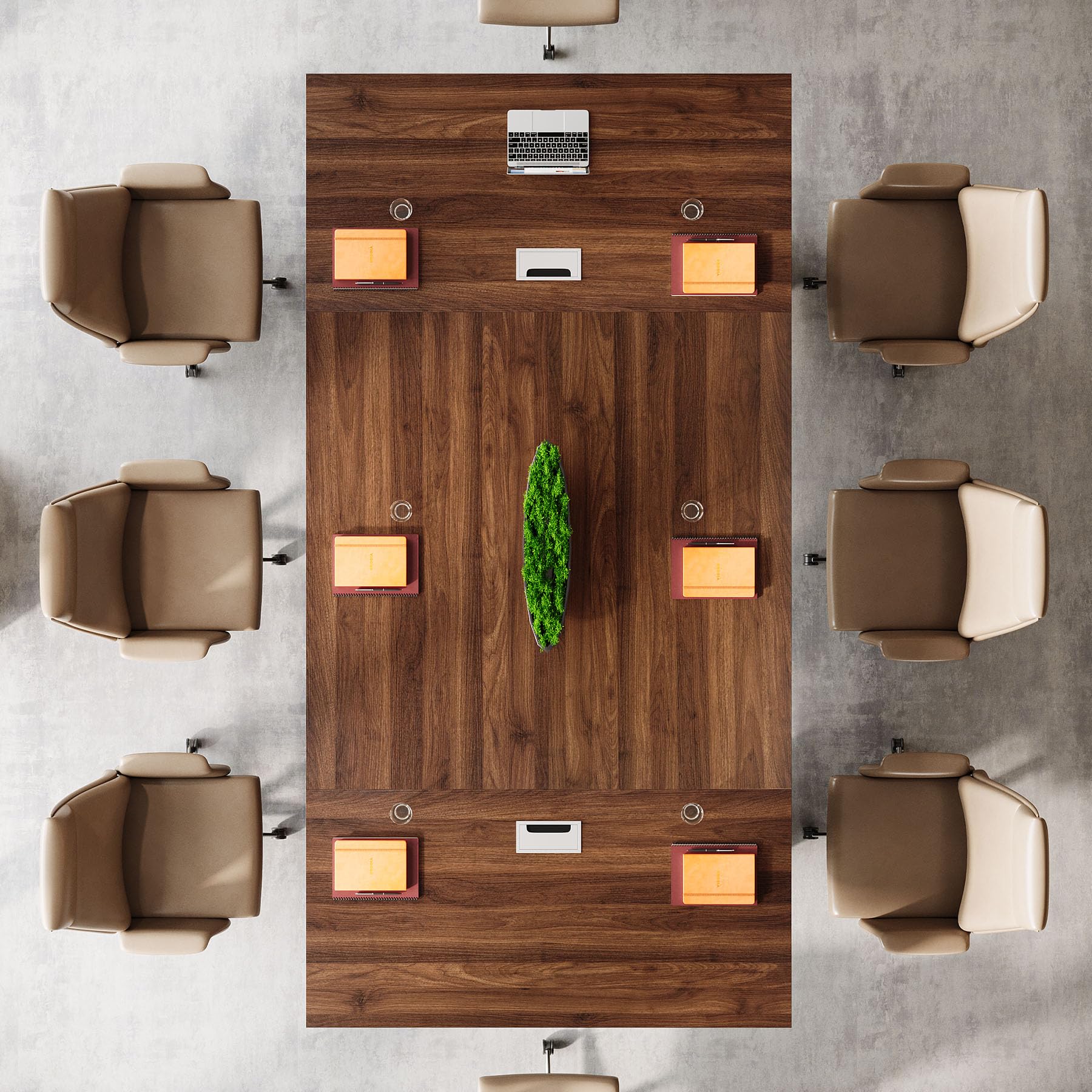 Back. Tribesigns - 94.5" Conference Table, Meeting Table with 2 Cable Management - Brown.