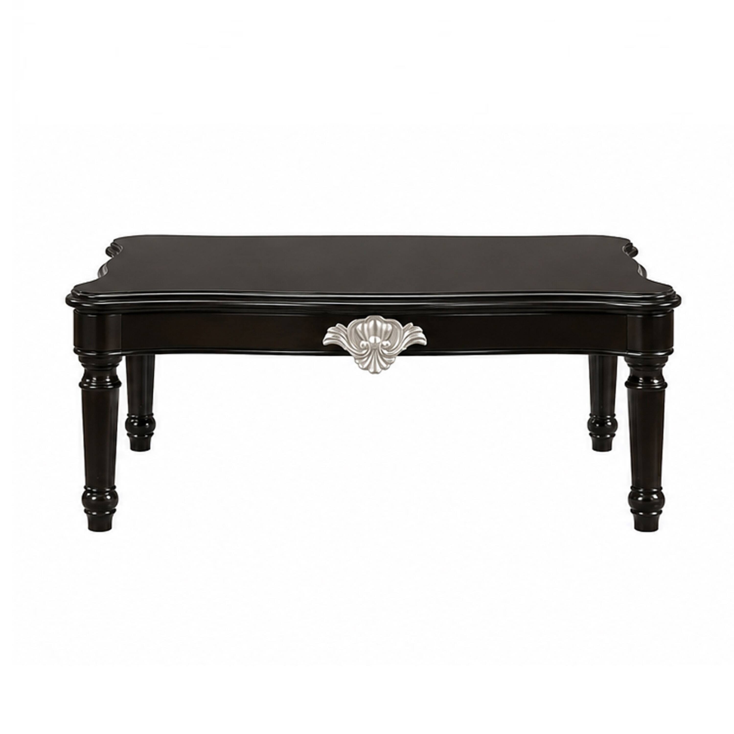 Angle. Manhattan Lane - Traditional Rectangular Wooden Coffee Table with Scalloped Top - Black.