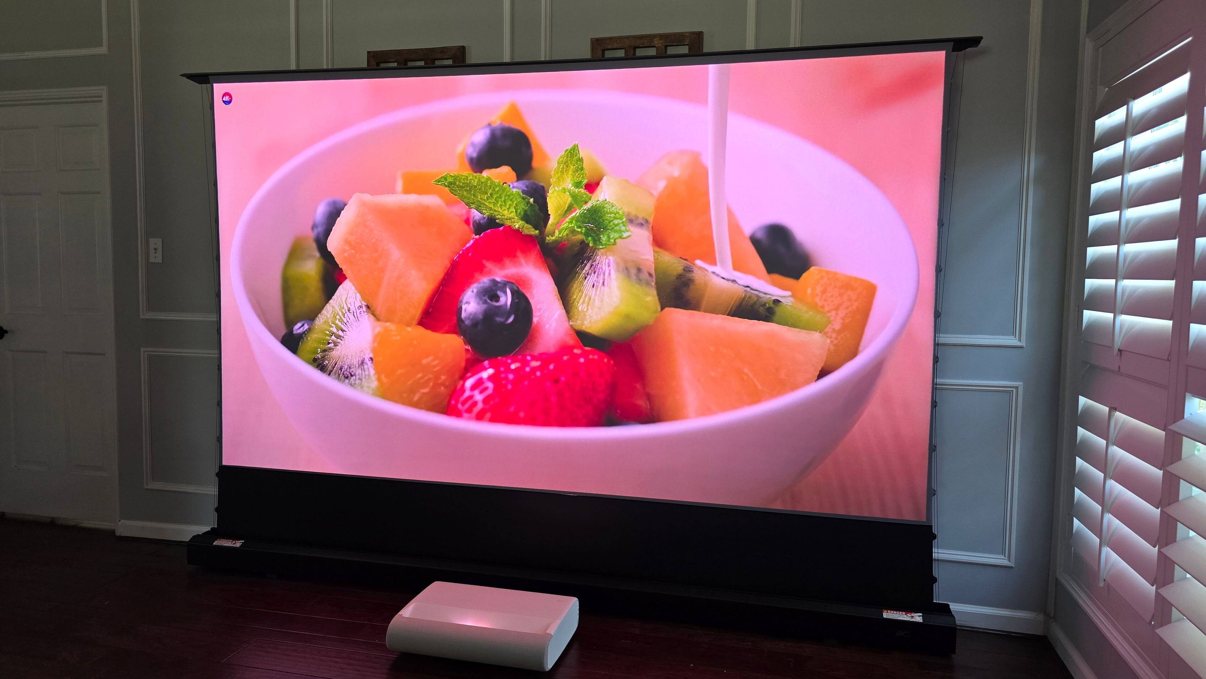 Alt View 9. Elite Screens - Kestrel Tab-Tension CLR5,126",16:9,Electric Floor-Rising CeilingLightRejecting Ultra-Short Throw Screen, FTE126H3-CLR5.