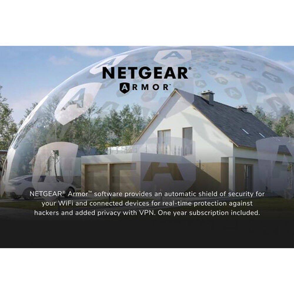 NETGEAR Armor software provides an automatic shield of security for your WiFi and connected devices for real-time protection against hackers and added privacy with VPN. One year subscription included.