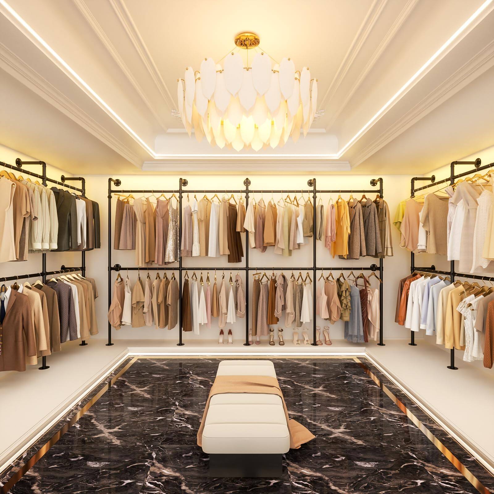 Angle. Aheaplus - Wall-Mounted Industrial Pipe Clothing Rack, Heavy Duty & Reversible - Black.