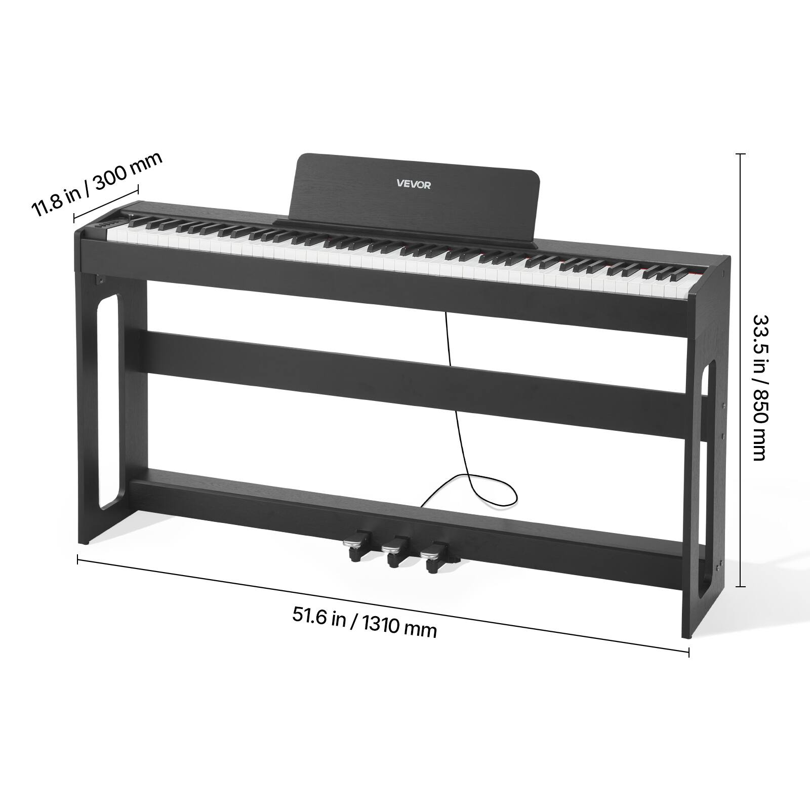 11.8 in / 300 mm  
33.5 in / 850 mm  
51.6 in / 1310 mm