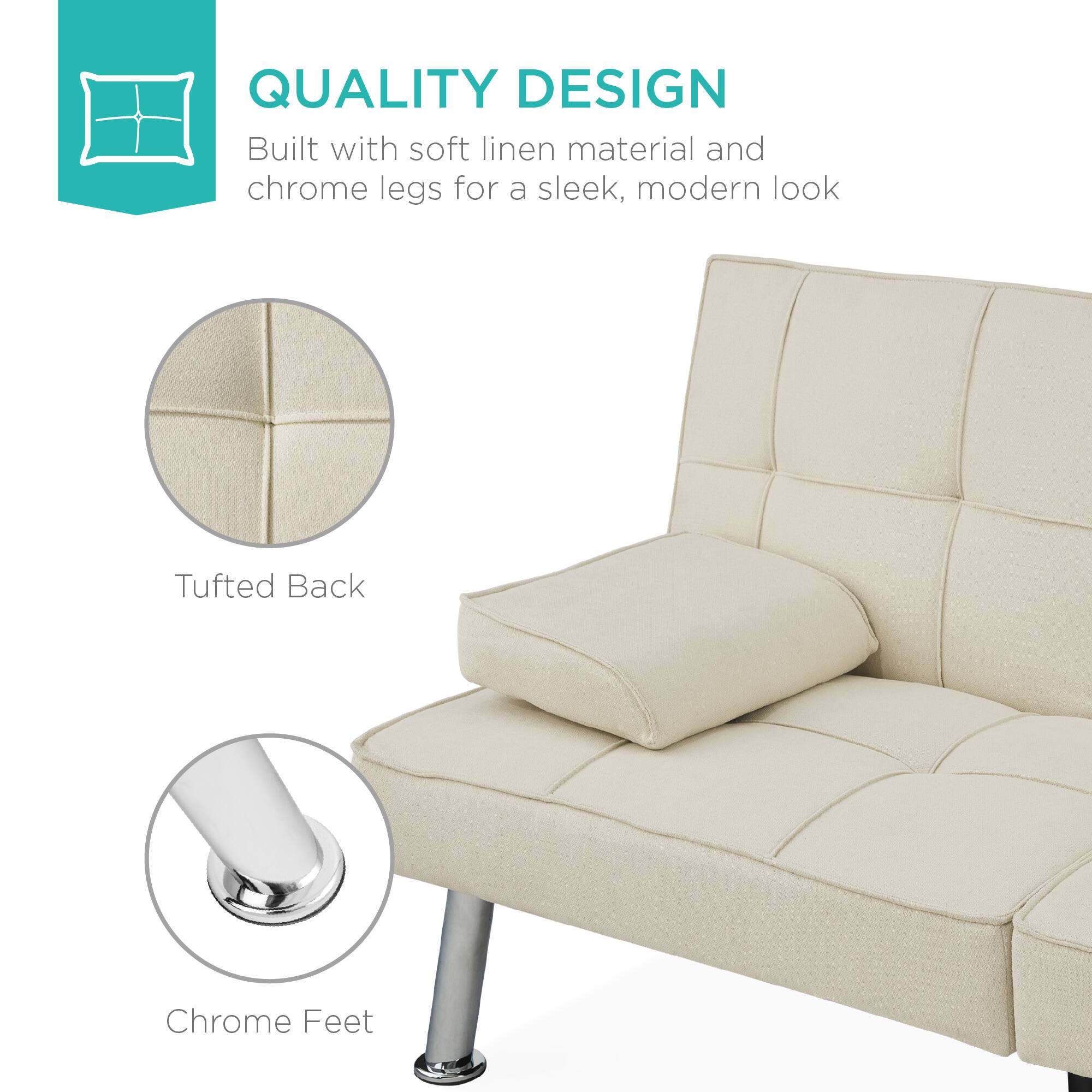 QUALITY DESIGN  
Built with soft linen material and chrome legs for a sleek, modern look  

Tufted Back  
Chrome Feet