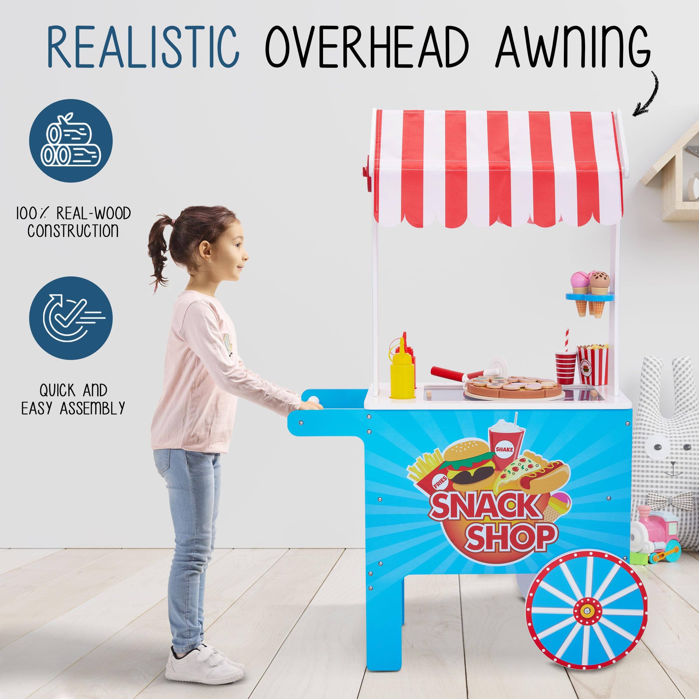 REALISTIC OVERHEAD AWNING, 100% REAL-WOOD CONSTRUCTION, QUICK AND EASY ASSEMBLY, SNACK SHOP