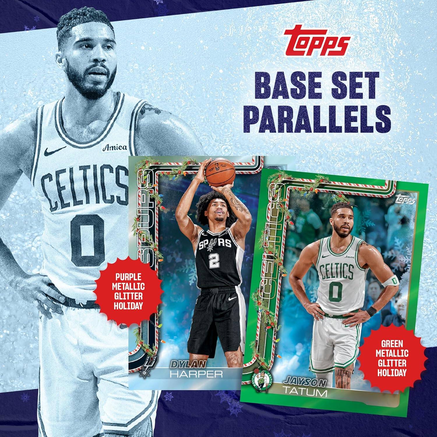 Amica CELTICS 0 SPURS PURPLE METALLIC GLITTER HOLIDAY  
Topps BASE SET PARALLELS  
Dylan Harper  
Jayson Tatum  
GREEN METALLIC GLITTER HOLIDAY