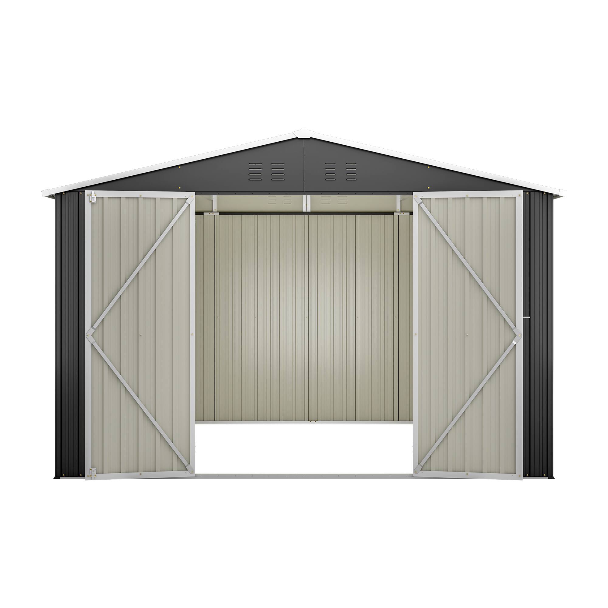 Alt View 6. Mondawe - 10x10 FT Large Outdoor Metal Storage Shed with Lockable Double Doors - Black.