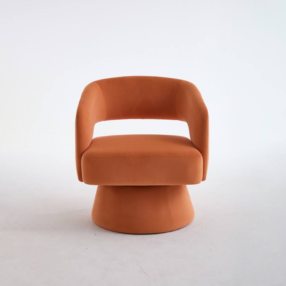 Back. Lirago - 27" Wide Orange 360° Swivel Modern Comfy Velvet Round Barrel Chair Velvet Accent Armchair - Orange.