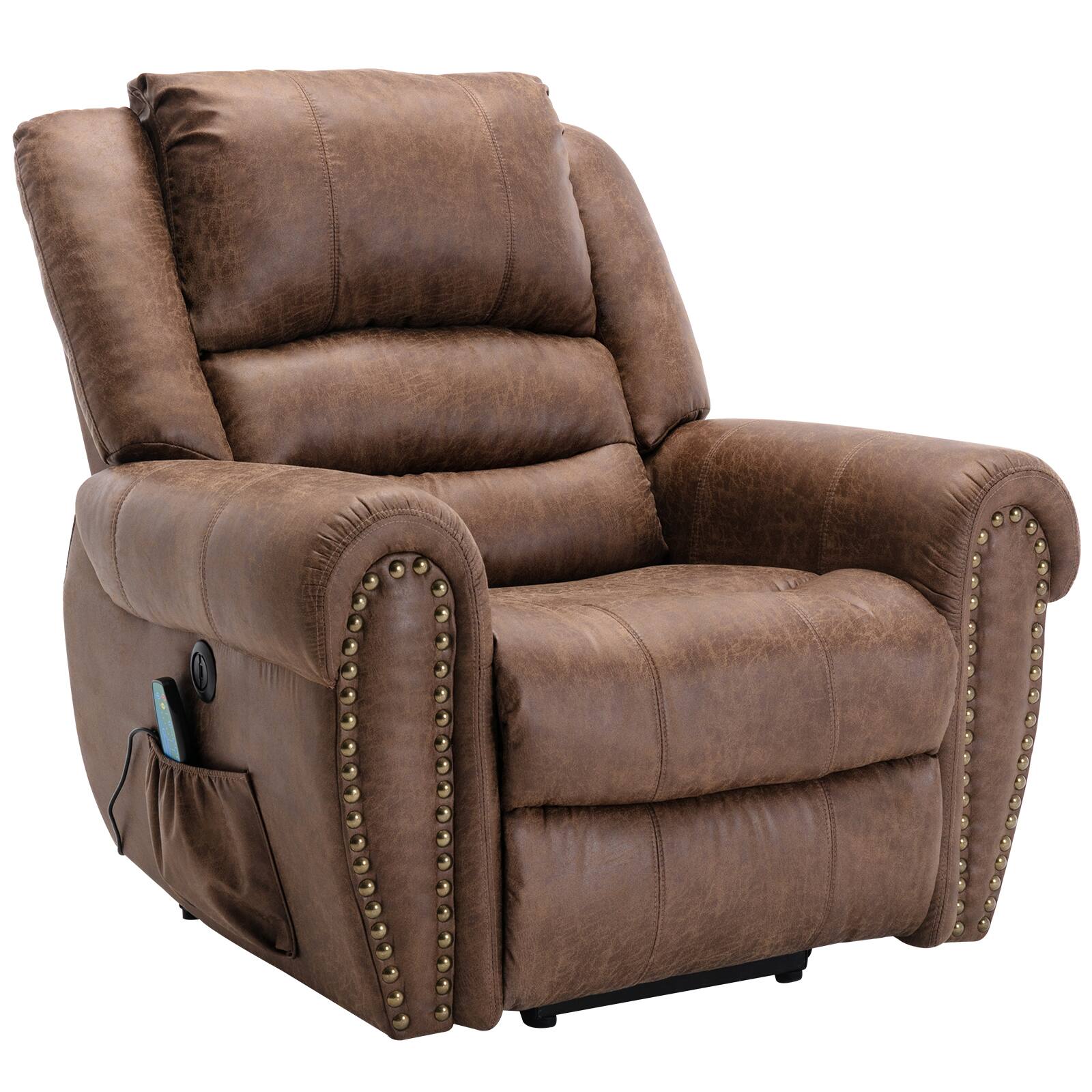 Angle. Bestier - 42.5in Brown Faux Leather Power Lift Assist Heating Massage Recliner with 8-points Vibration - Brown.