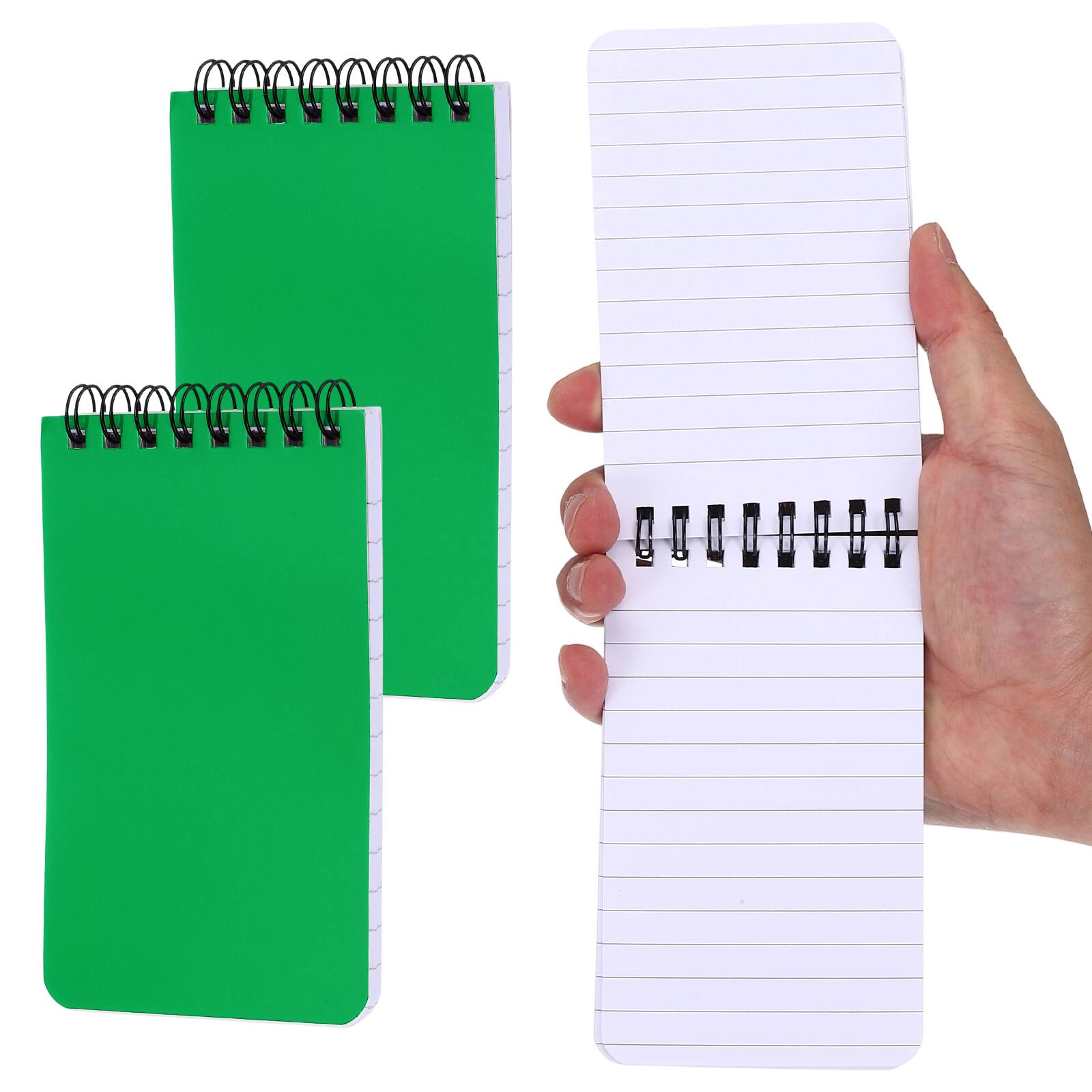 Front. Unique Bargains - 2pcs 3x5 Inch Pocket Sketchbook, Top Spiral Mini Lined Notebook 80GSM 60 Sheets/120 Pages Hard Cover Travel - Grass Green.