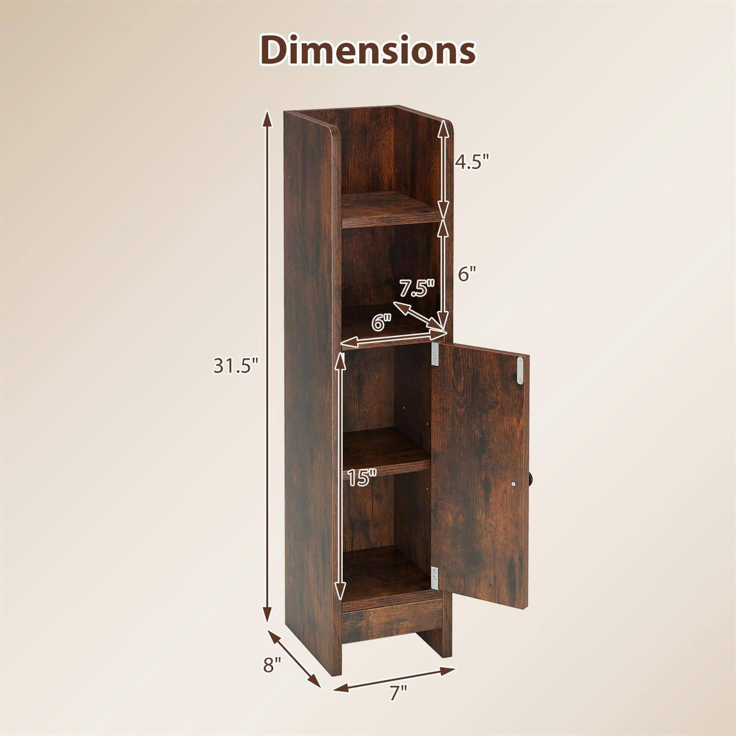 Dimensions:  
4.5" x 7.5" x 6" x 6" x 31.5" x 15" x 8" x 7"