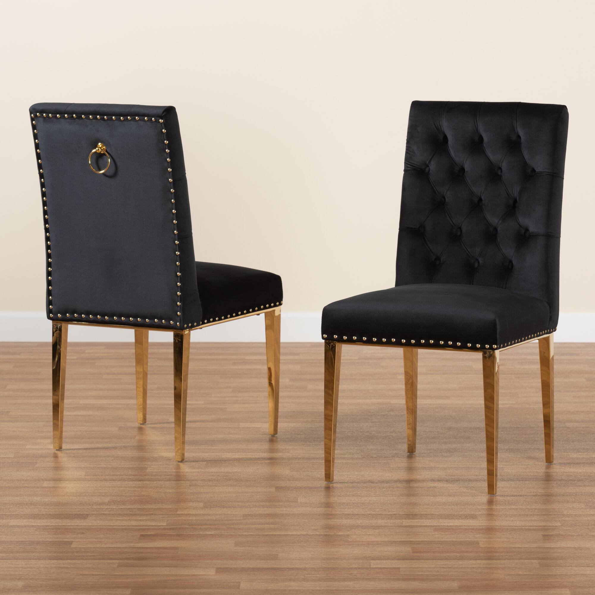 Alt View 5. Baxton Studio - Caspera Contemporary Glam and Luxe Velvet Fabric and Gold Metal 2-Piece Dining Chair Set - Black/Gold.