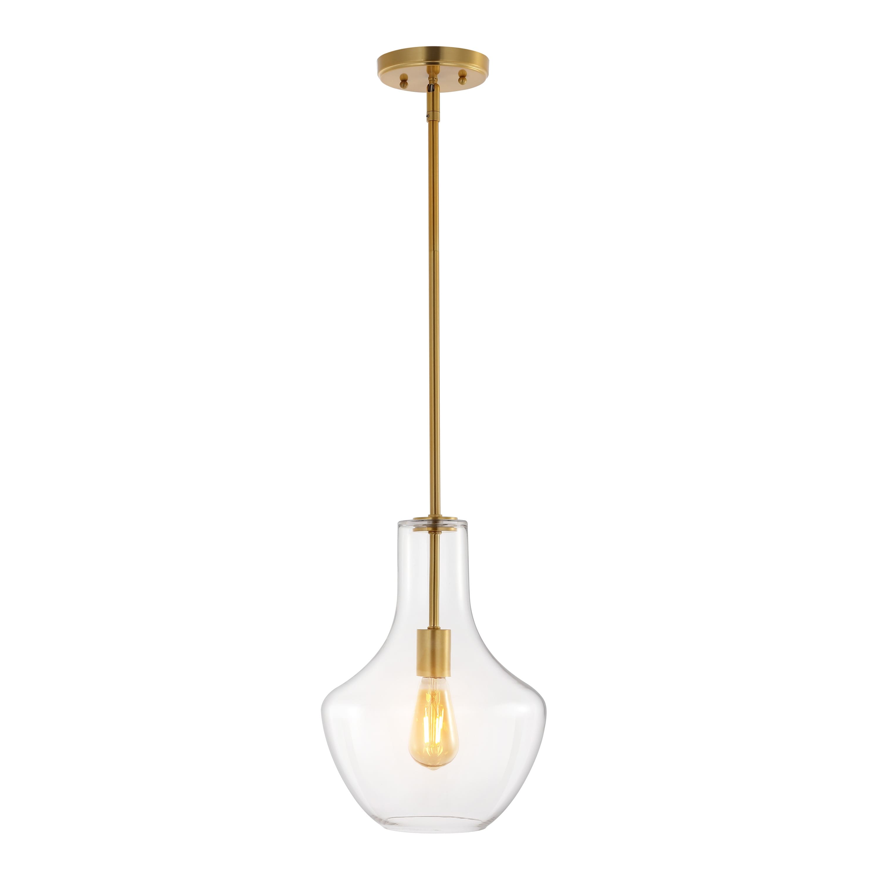 "Jonathan Y - Watts 10.5"" 1-Light Mid-Century Modern Iron/Glass LED Pendant - Brass Gold/Clear" price history on PriceWatchPro