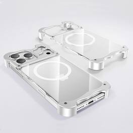Dteck - Magnetic Clear Hard PC Case for Apple iPhone 17 Pro Max, Aluminum Metal Bumper Shockproof Slim Reinforced Corner Cover - Silver