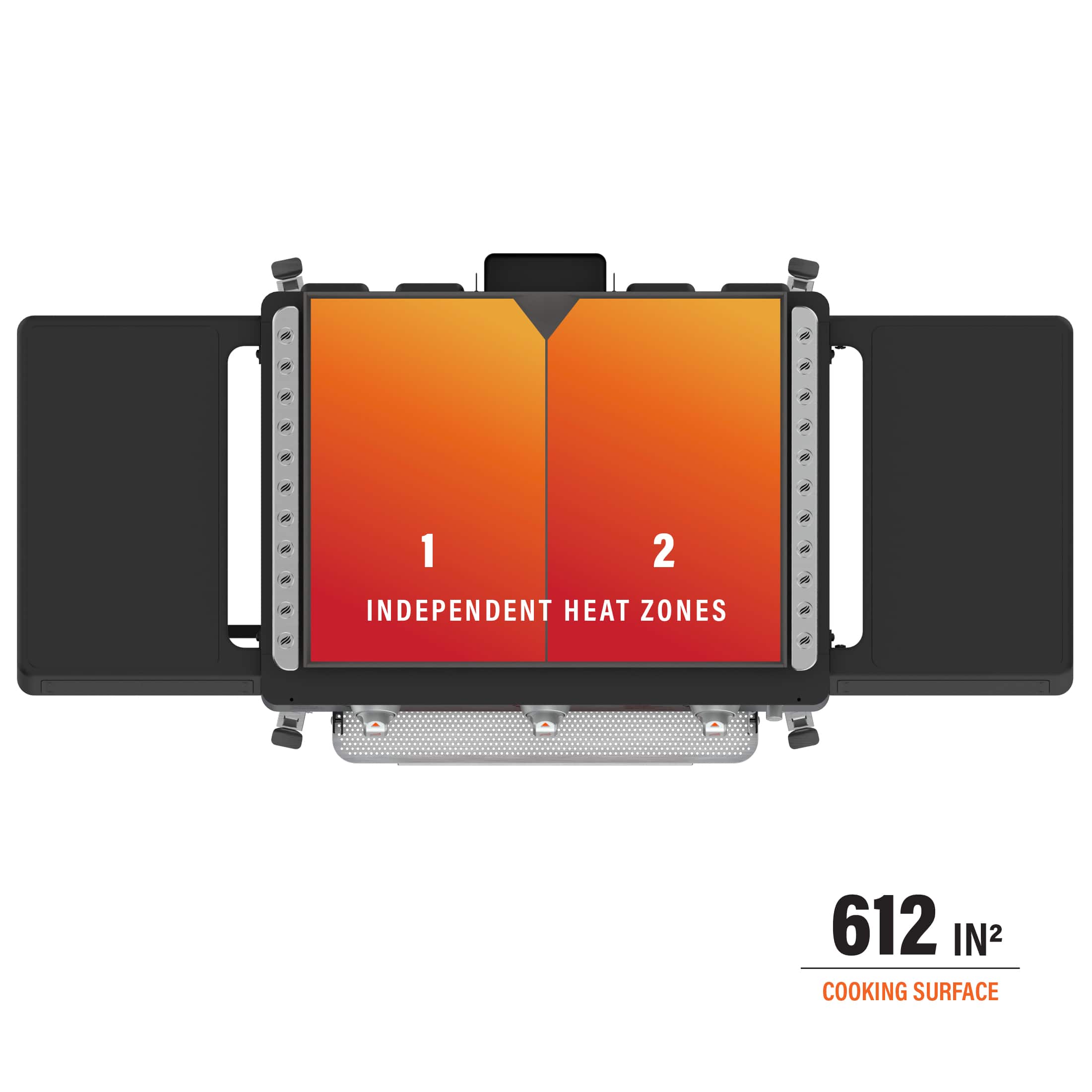 1 2 Independent Heat Zones 612 IN2 Cooking Surface