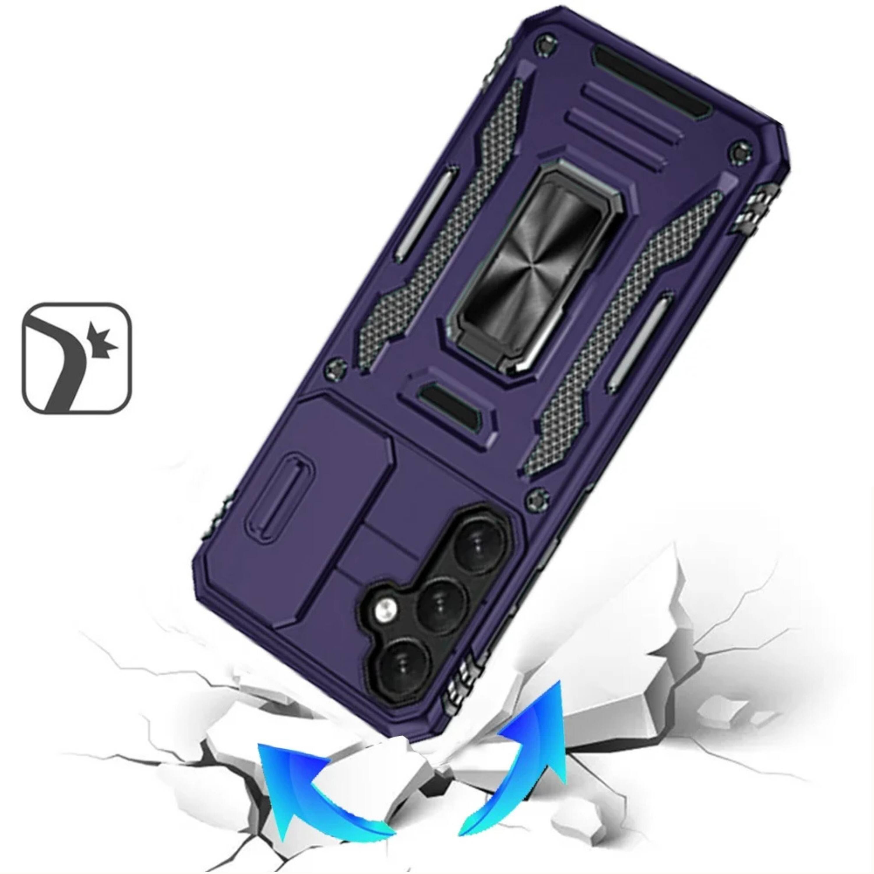 Left. Kitcheniva - Sliding Camera Lens Cover Case With Magnetic Ring Stand And Tempered Glass For Samsung S26 Black - Black.