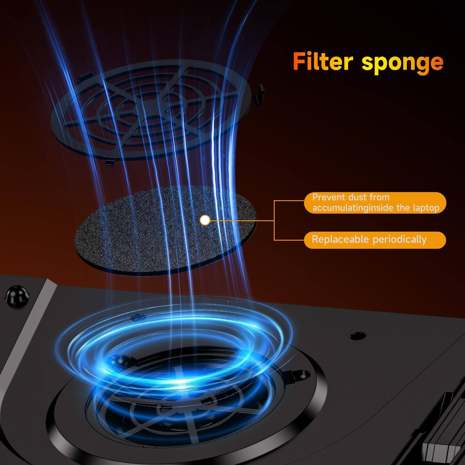 Filter sponge  
Prevent dust from accumulating inside the laptop  
Replaceable periodically