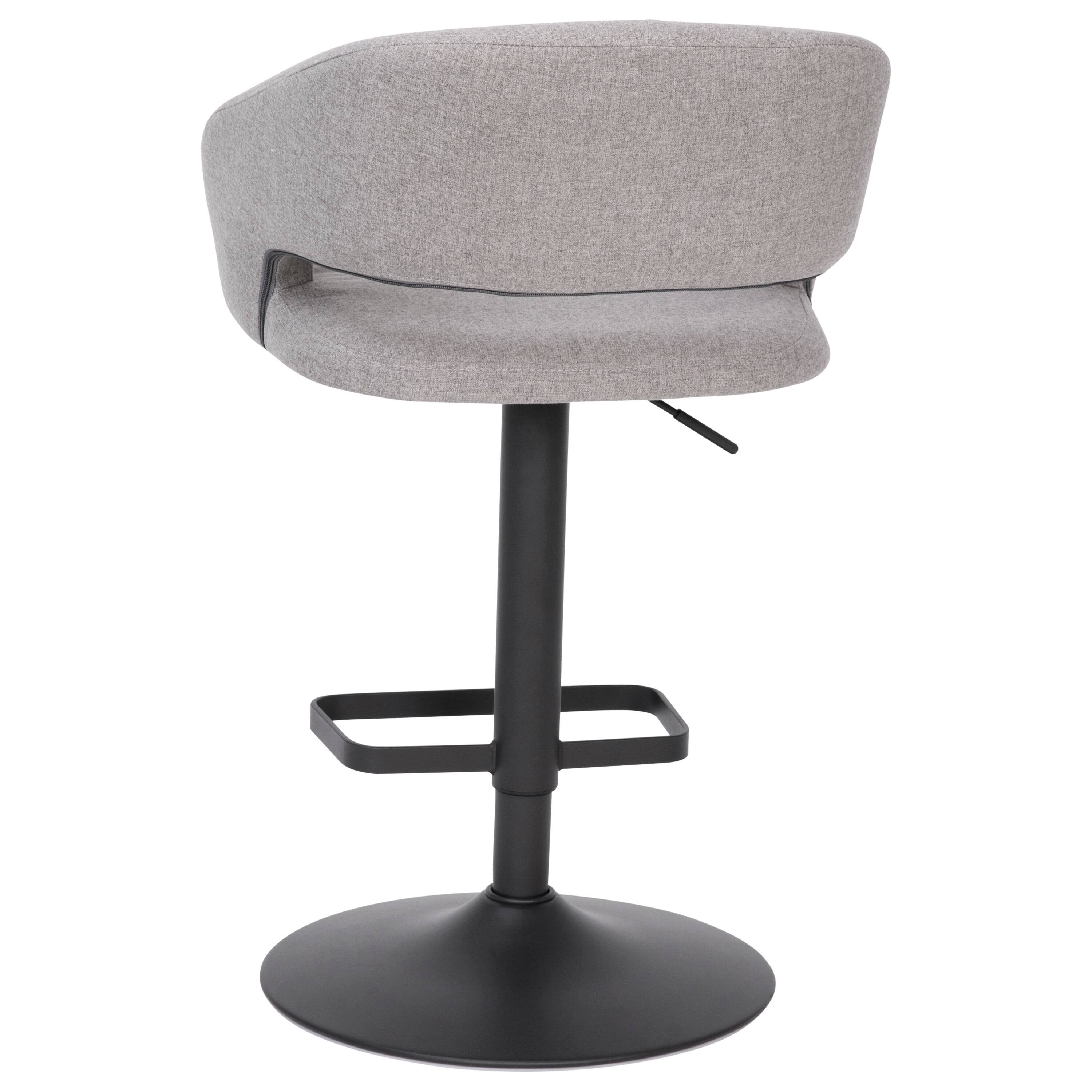 Alt View 7. Emma + Oliver - Shae Contemporary Upholstered Adjustable Height Barstool with Rounded, Cutout Mid-Back and Pedestal Base - Gray Fabric/Black Frame.