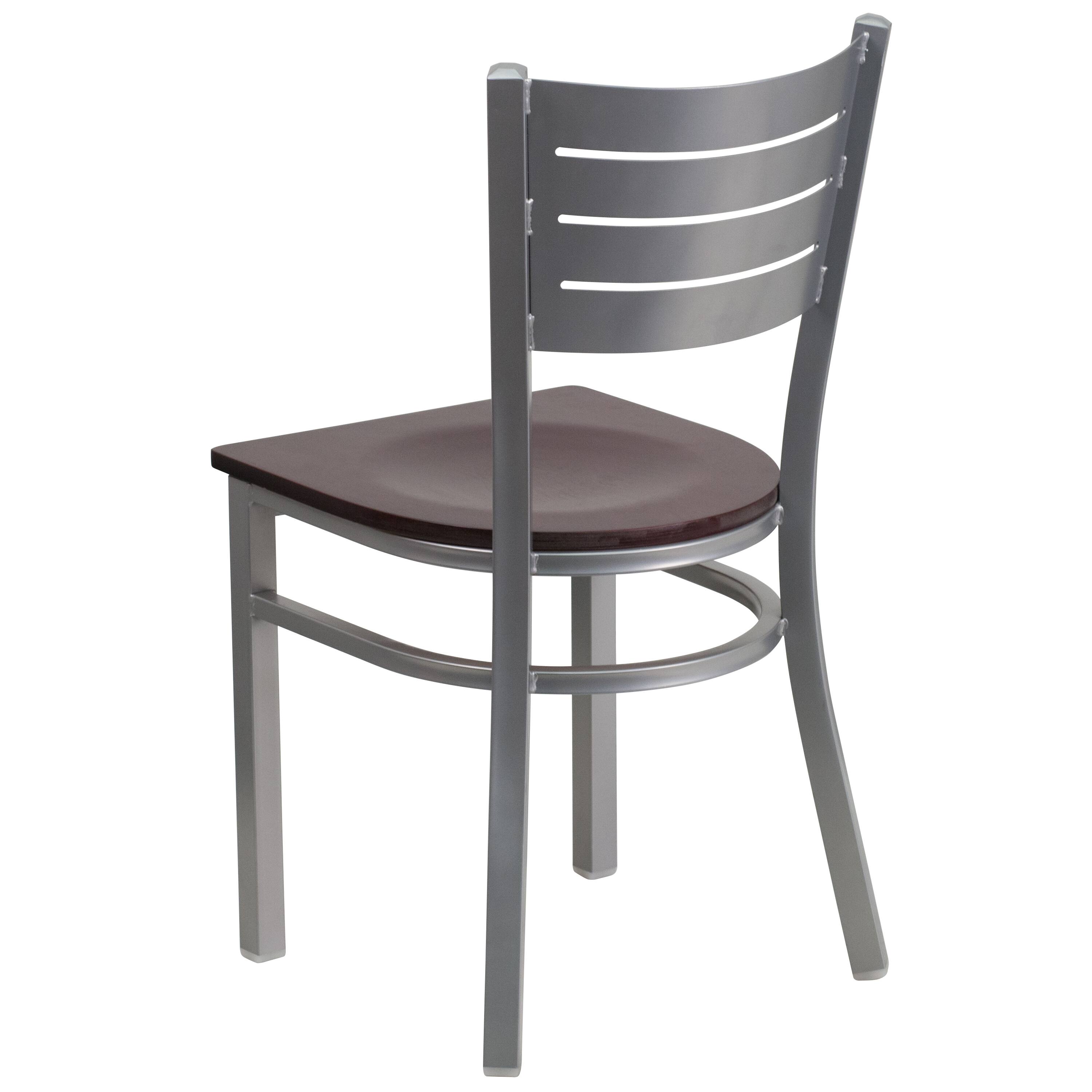 Alt View 4. Emma + Oliver - 2 Pack Silver Slat Back Metal Restaurant Chair - Mahogany Wood Seat/Silver Frame.