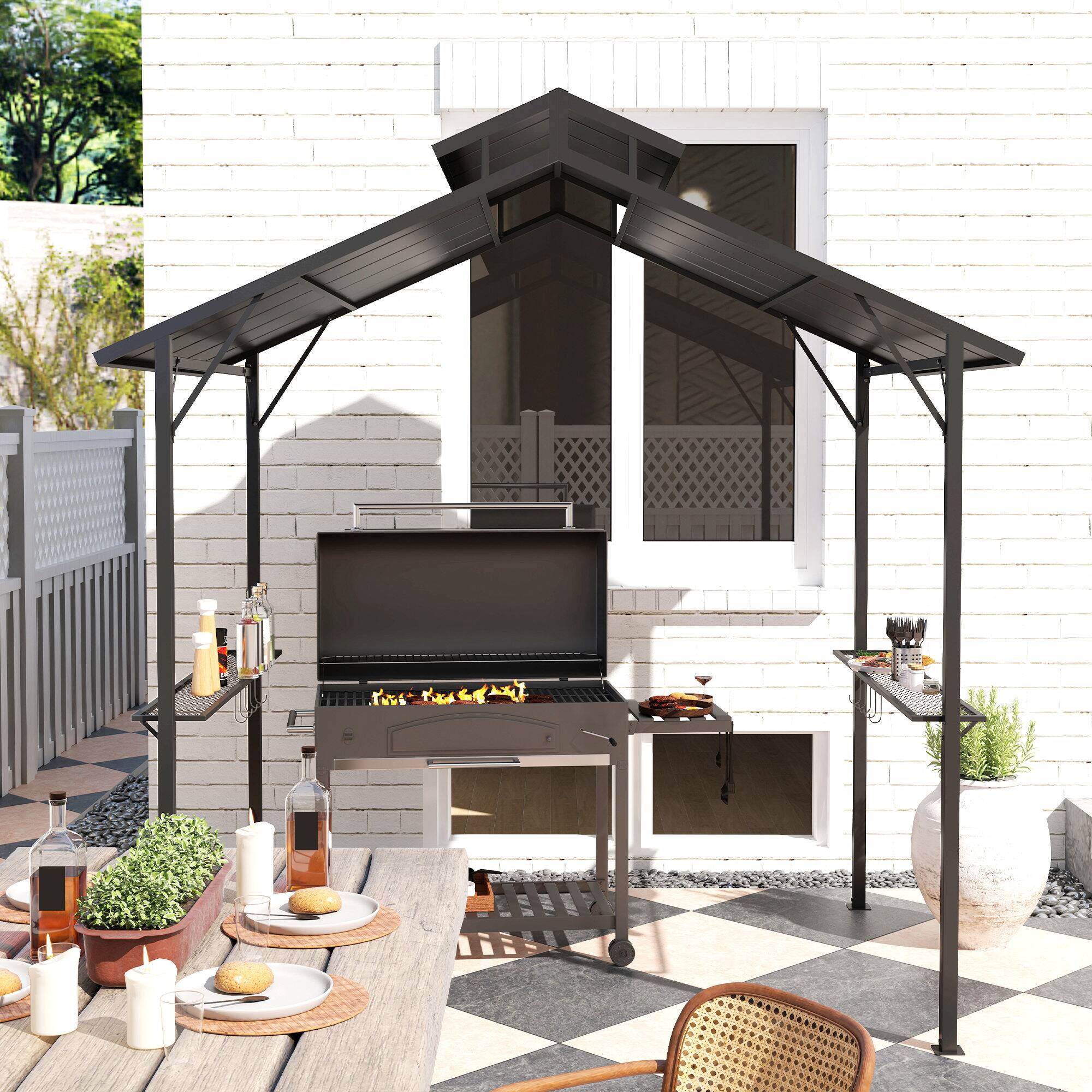 Alt View 7. Outsunny - x 5ft Hardtop Grill Gazebo with Double Metal Roof - Black.