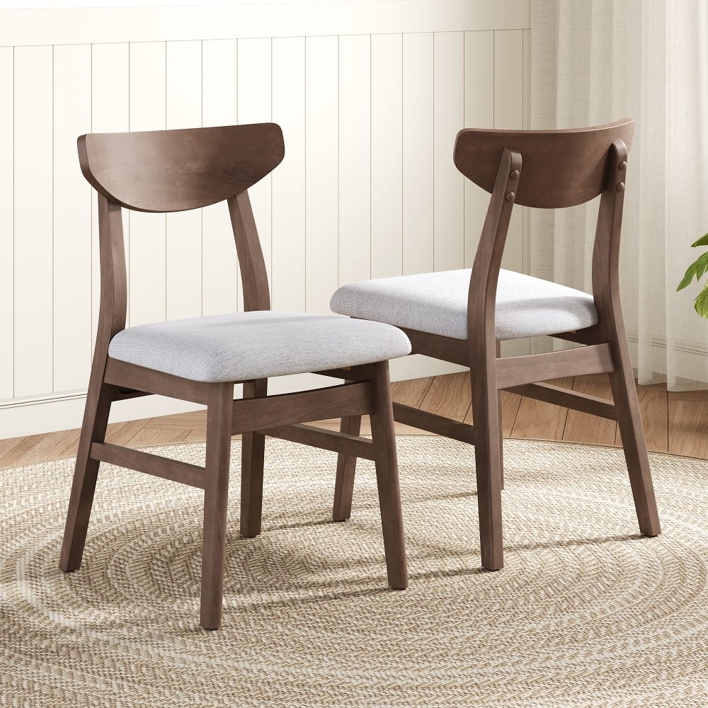 Loheer - Set of 2 Scandinavian Dining Chairs Curved Wood Backrest Gray Fabric Seat Finish Mid Century Accent Seating - Brown price history on PriceWatchPro