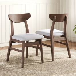 Loheer - Set of 2 Scandinavian Dining Chairs Curved Wood Backrest Gray Fabric Seat Finish Mid Century Accent Seating - Brown