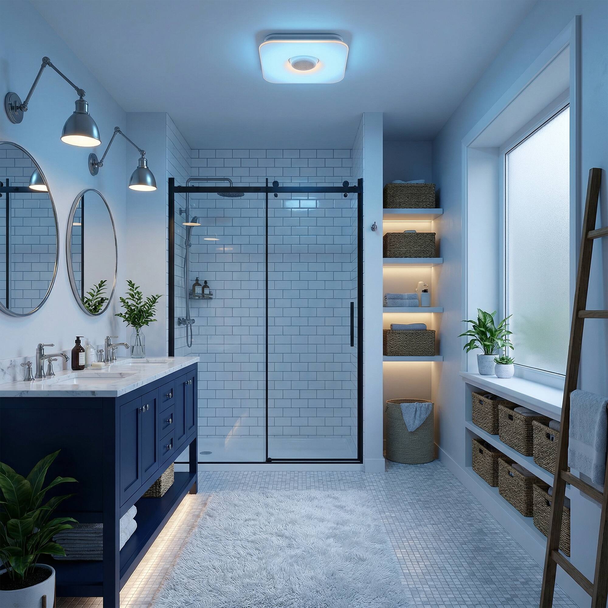 Alt View 1. Vaczon - Smart 12 in Bathroom Exhaust Fan with 112 CFM Dimmable 3CCT RGB LED and Bluetooth Speaker with Remote and App Control - White.