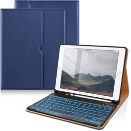 DTTO - Case for iPad 10.2" (7th/8th/9th Gen) Case with Detachable Backlit Keyboard, Pencil Holder & Pocket - Navy Blue