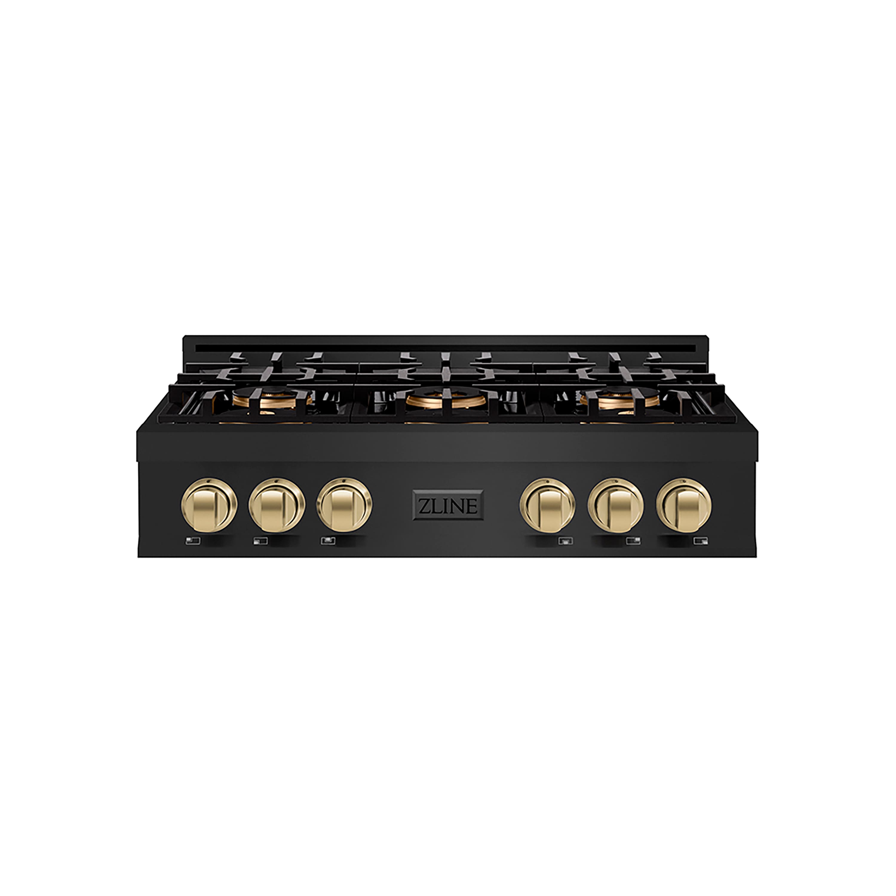 ZLINE - 36 in. Wide 6 Burner Autograph Black Stainless Classic Rangetop with with Bronze Accents (PCRTBZ-36-CB) - Black Stainless Steel