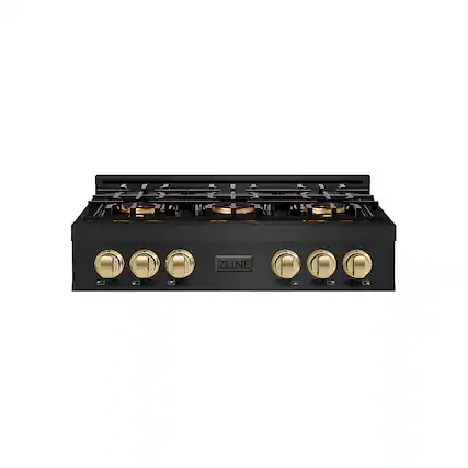 Front. ZLINE - ZLINE Autograph 36 in. Black Stainless Classic Rangetop with 6 DuoPro Burners and Bronze Accents (PCRTBZ-36-CB) - Black Stainless Steel.