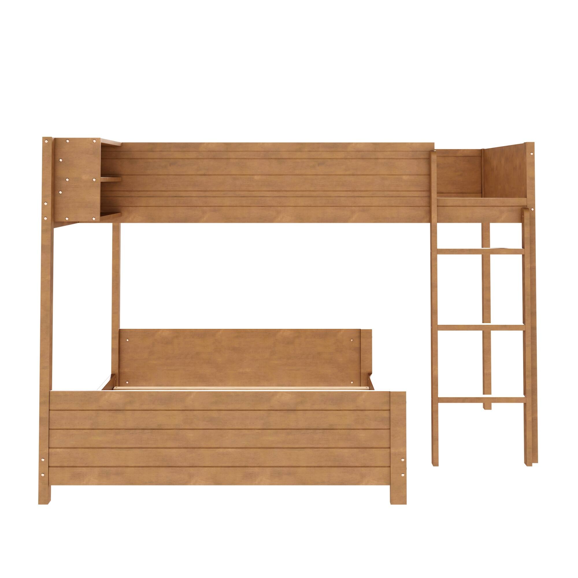 Back. Whisen - Full XL over Full XL Bunk Bed with Built-in Storage Shelf and 3-Step Ladder - Walnut.