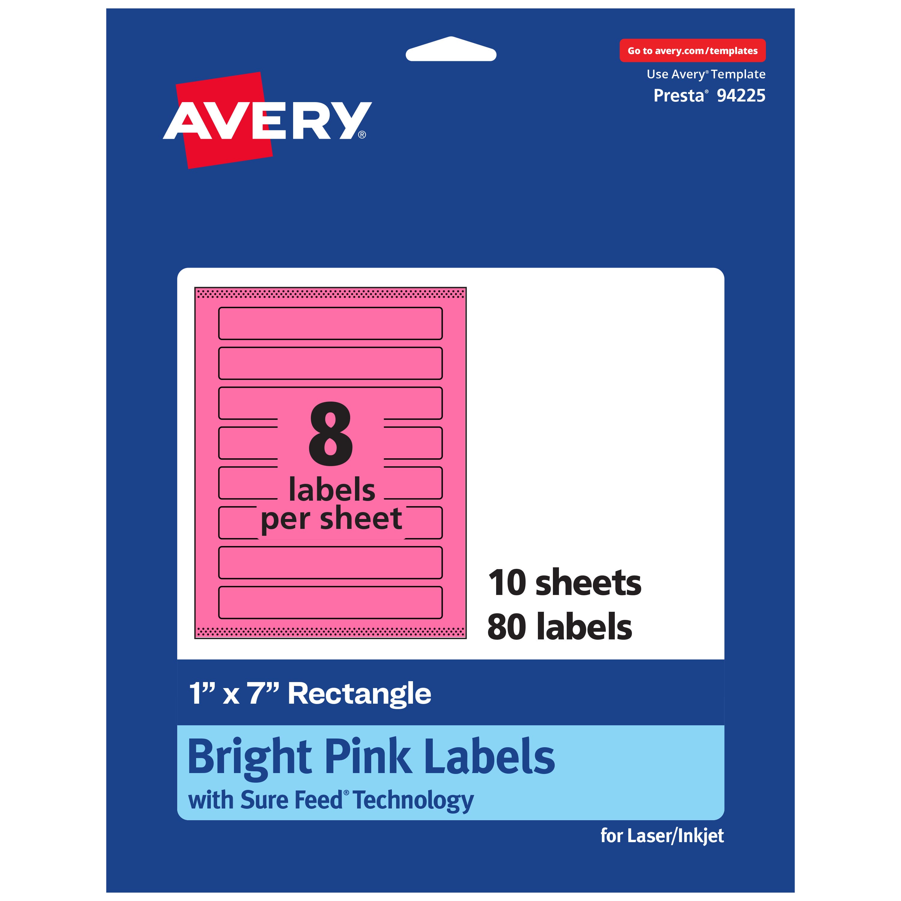 "Avery - Printable Rectangle Labels, Bright 1"" x 7"", 80ct - Pink" price history on PriceWatchPro