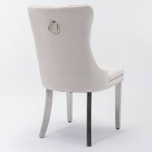 Alt View 1. LUCKY ONE - Assembled Tufted Velvet Dining Chair Set of 2 with Chrome Stainless Steel Legs Nailhead Trim - Beige.