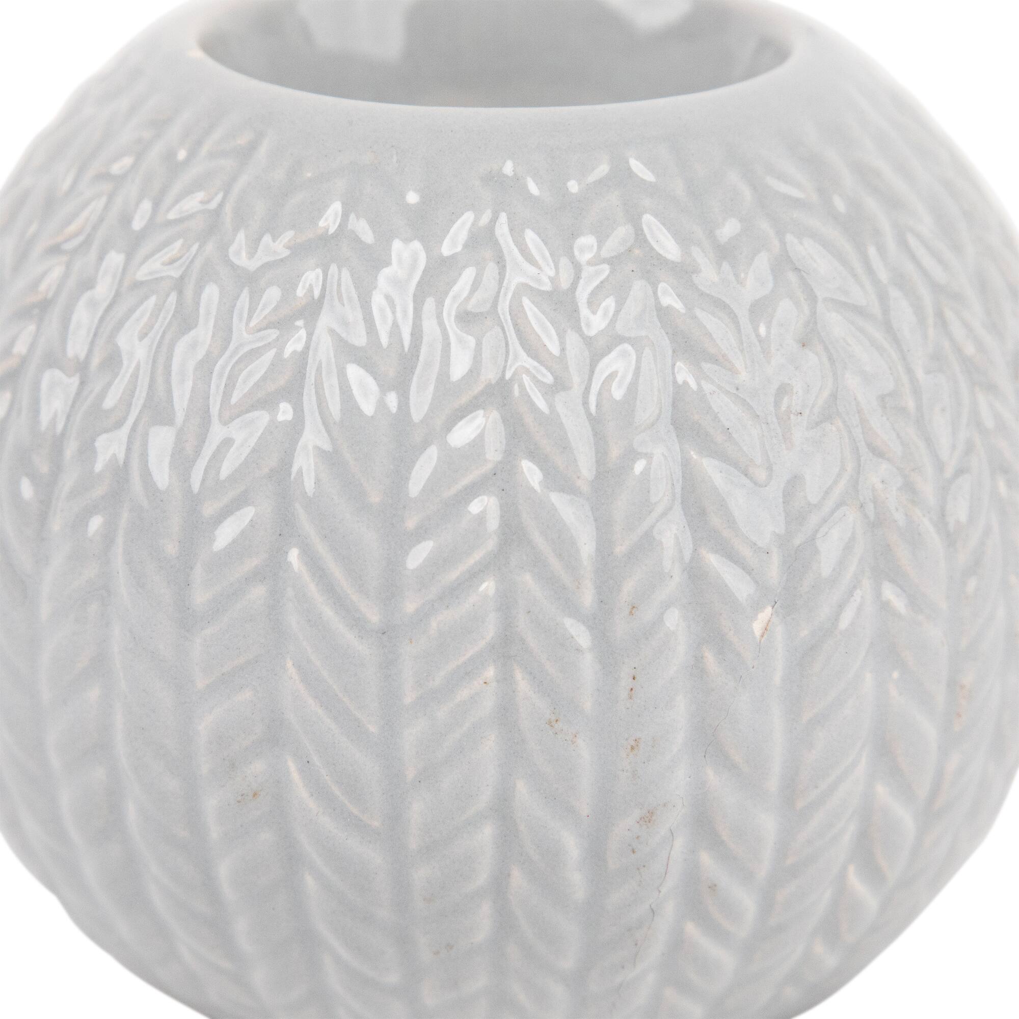 Alt View 4. Northlight - Ceramic Cable Knit Christmas Candle Holder - 3.75" - Gray - Gray.